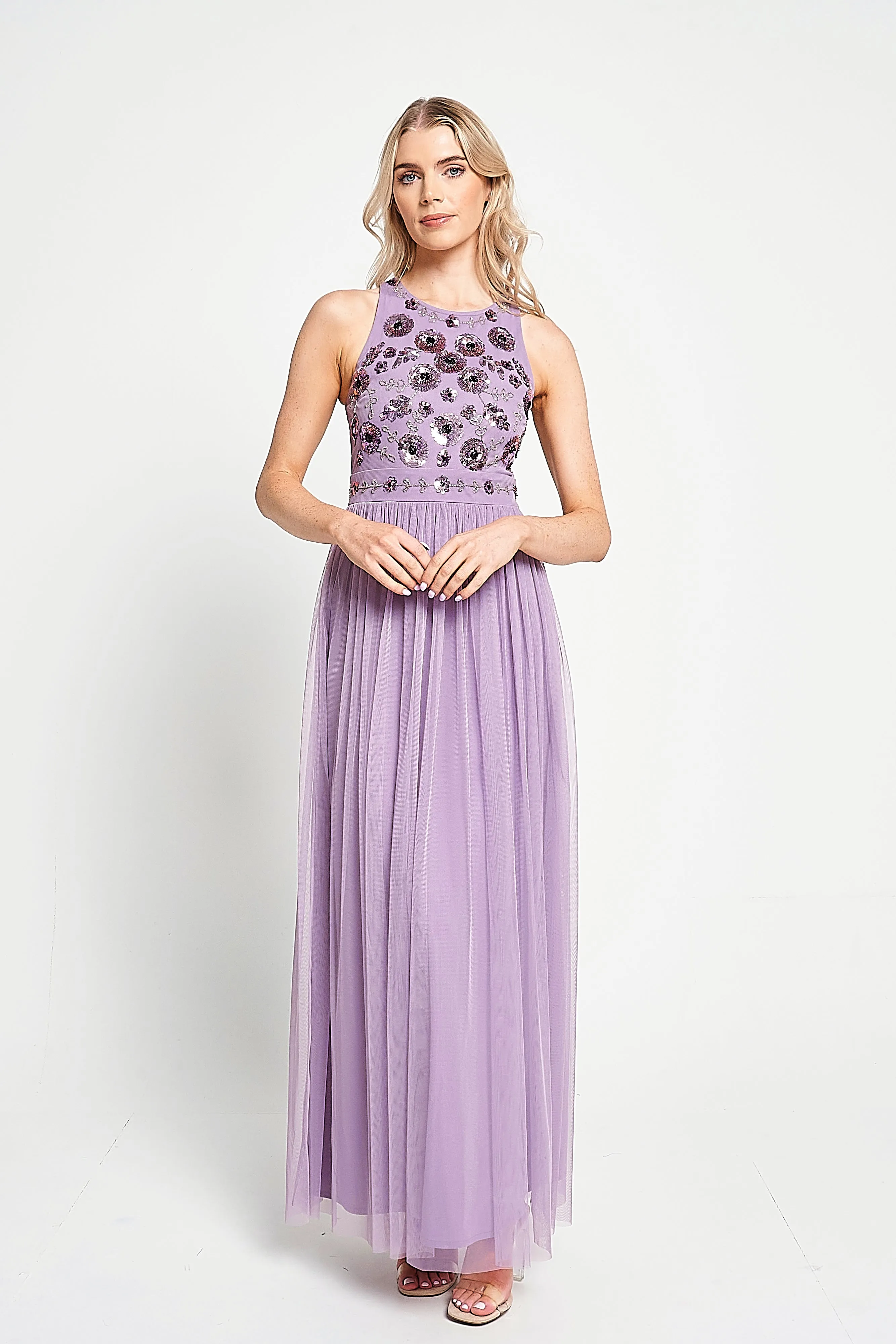 Aeris Lilac Floral Embellished Maxi Dress