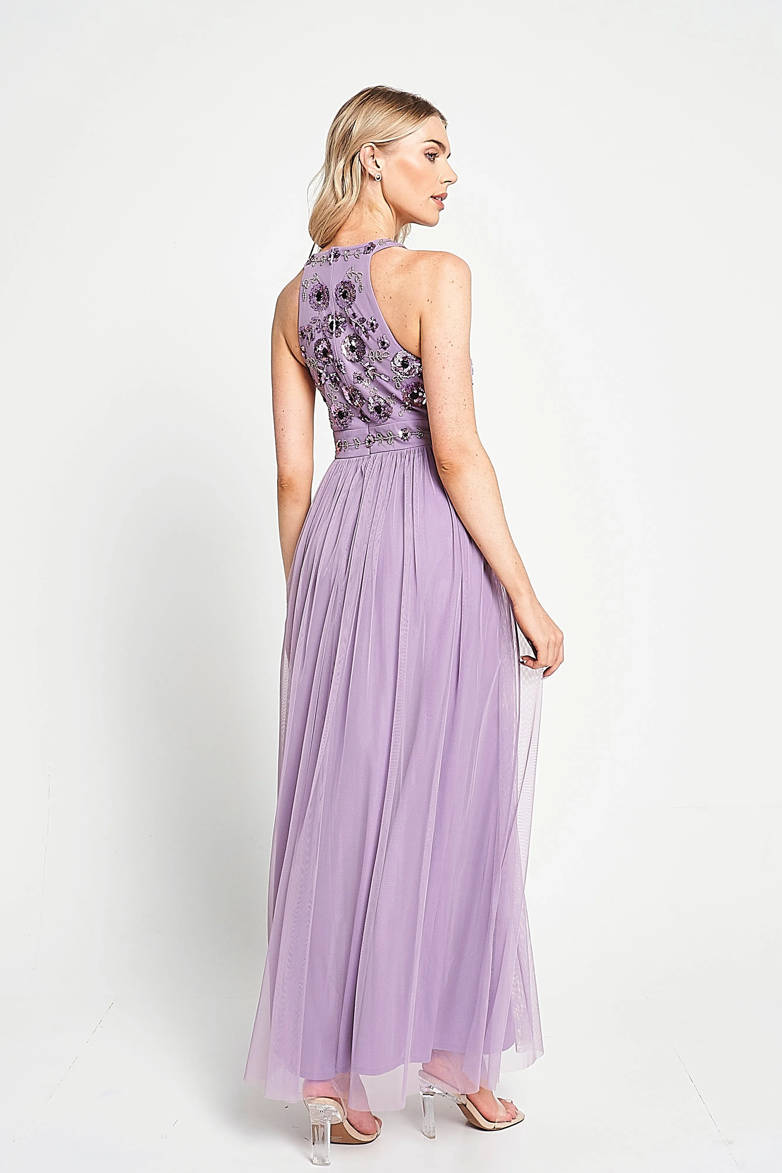 Aeris Lilac Floral Embellished Maxi Dress