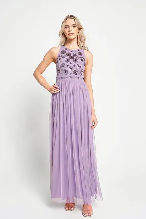 Aeris Lilac Floral Embellished Maxi Dress