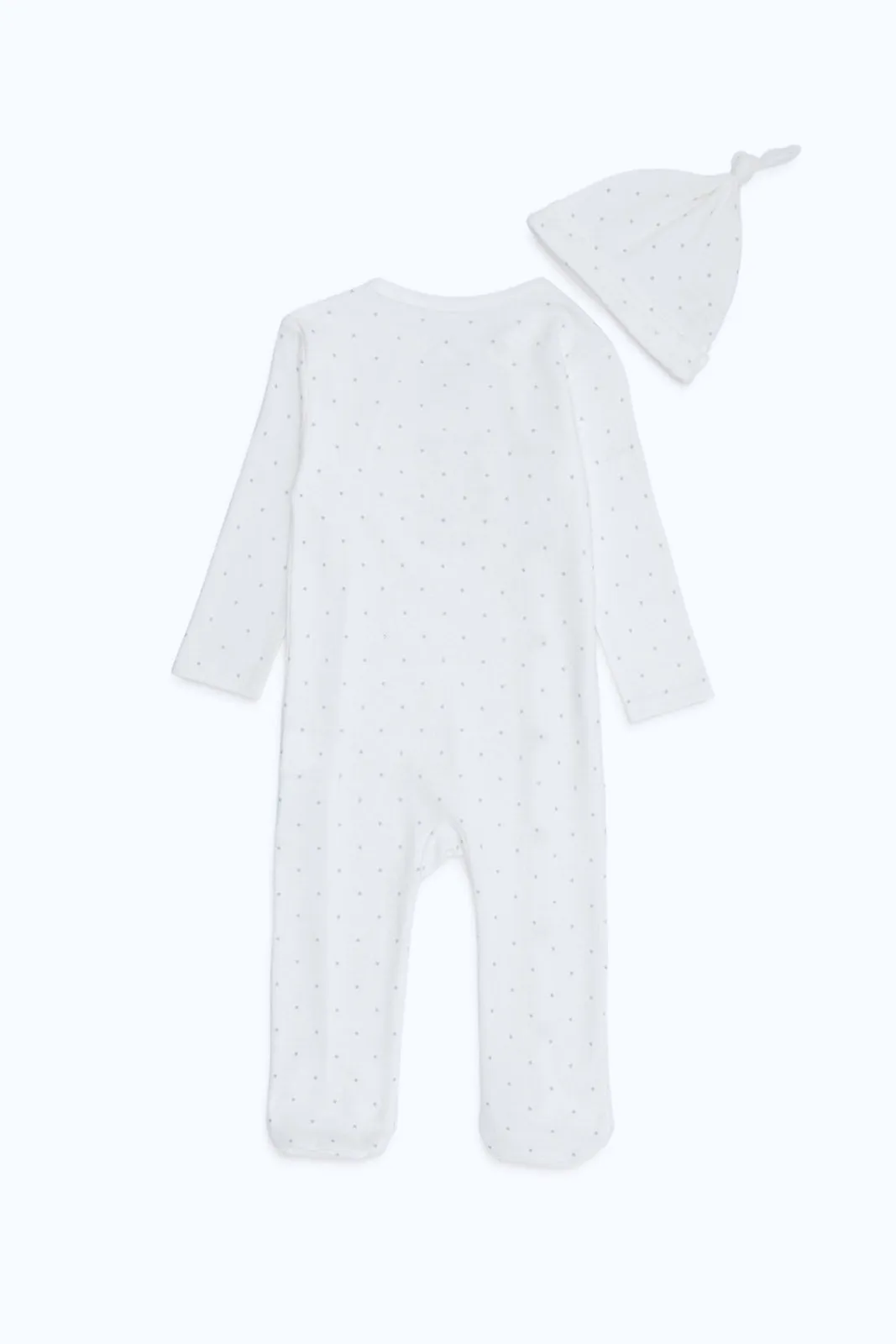 Babies White Embroidered Sleepsuit With Beanie (2 Piece)