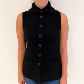 Black Cashmere Sleeveless Collared Gilet Small
