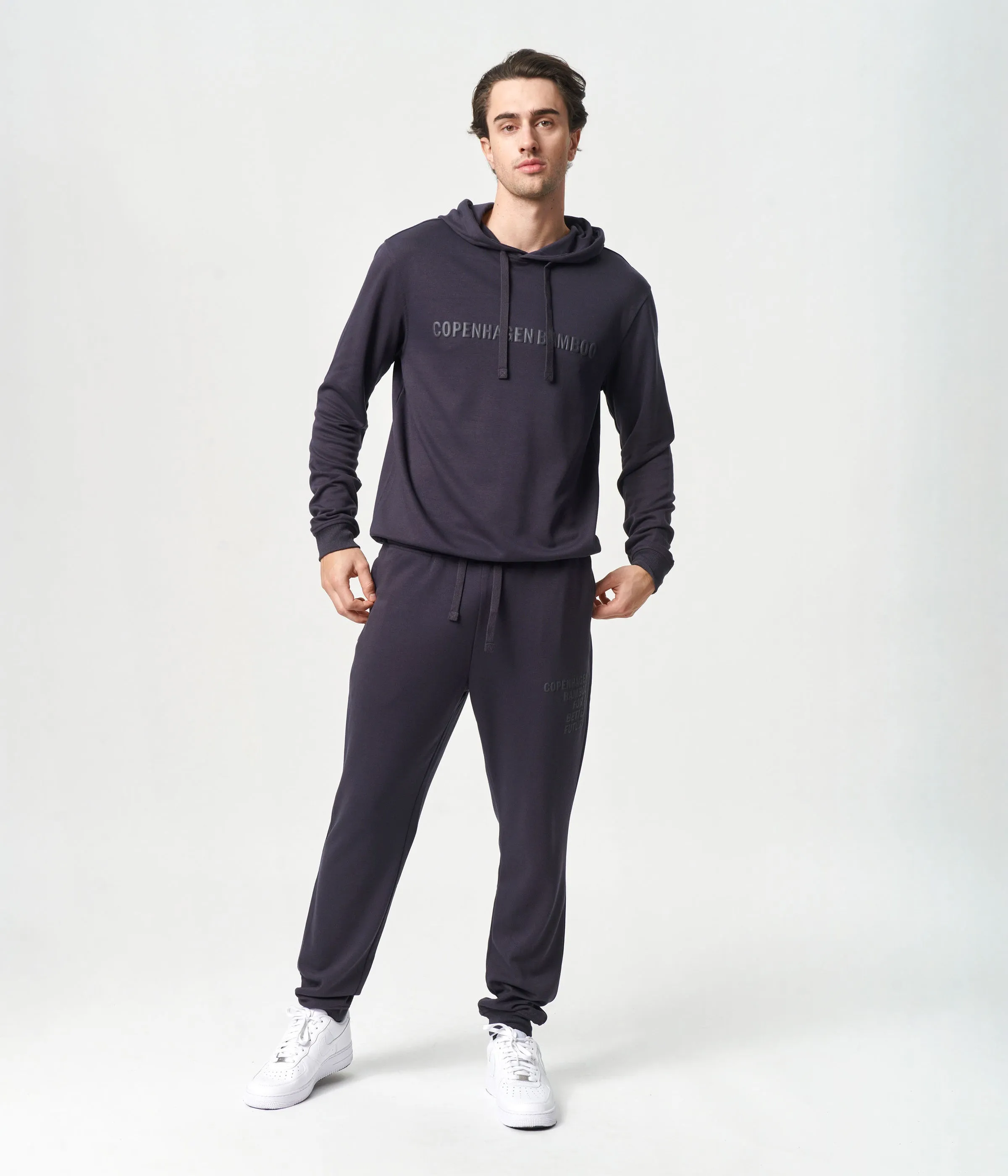 Dark grey bamboo hoodie track suit with logo