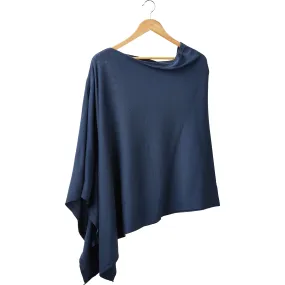 Elegant Solid Cotton Poncho - Slate Blue