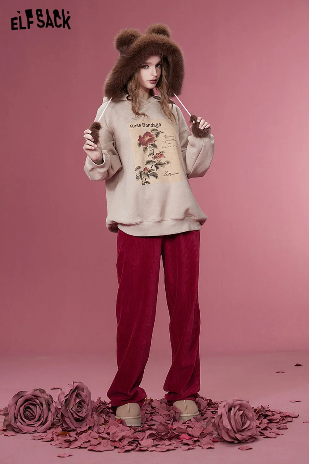 ELFSACK Korean Fashion Corduroy Pants Women 2023 Winter New Sports Trousers