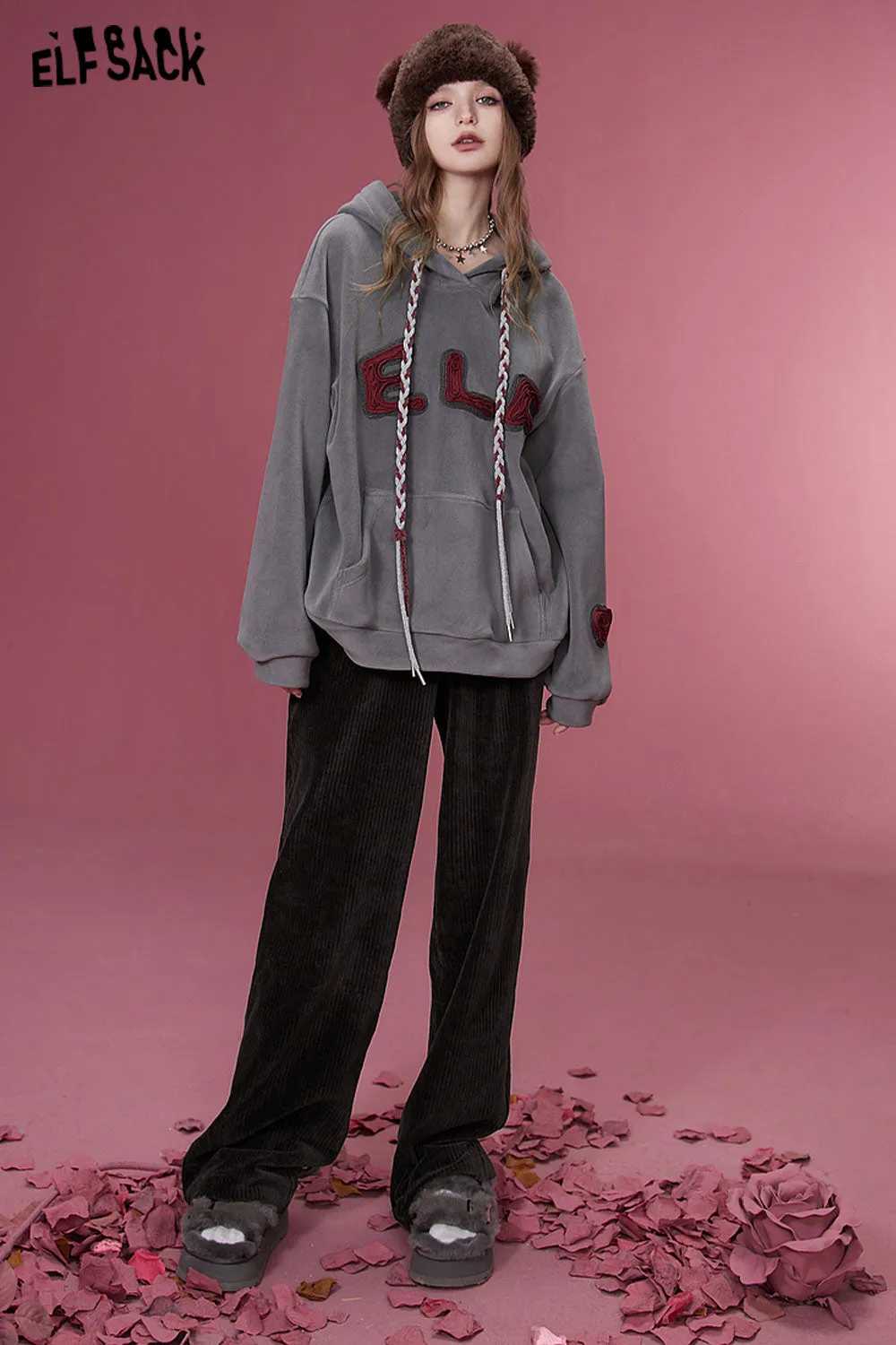 ELFSACK Korean Fashion Corduroy Pants Women 2023 Winter New Sports Trousers