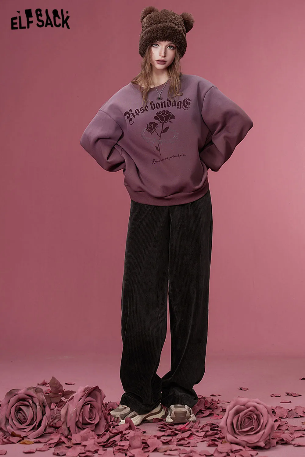 ELFSACK Korean Fashion Corduroy Pants Women 2023 Winter New Sports Trousers