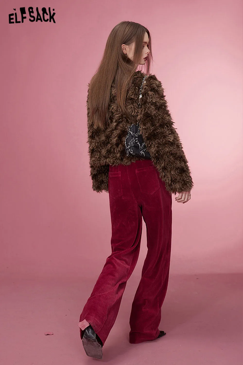 ELFSACK Korean Fashion Corduroy Pants Women 2023 Winter New Sports Trousers