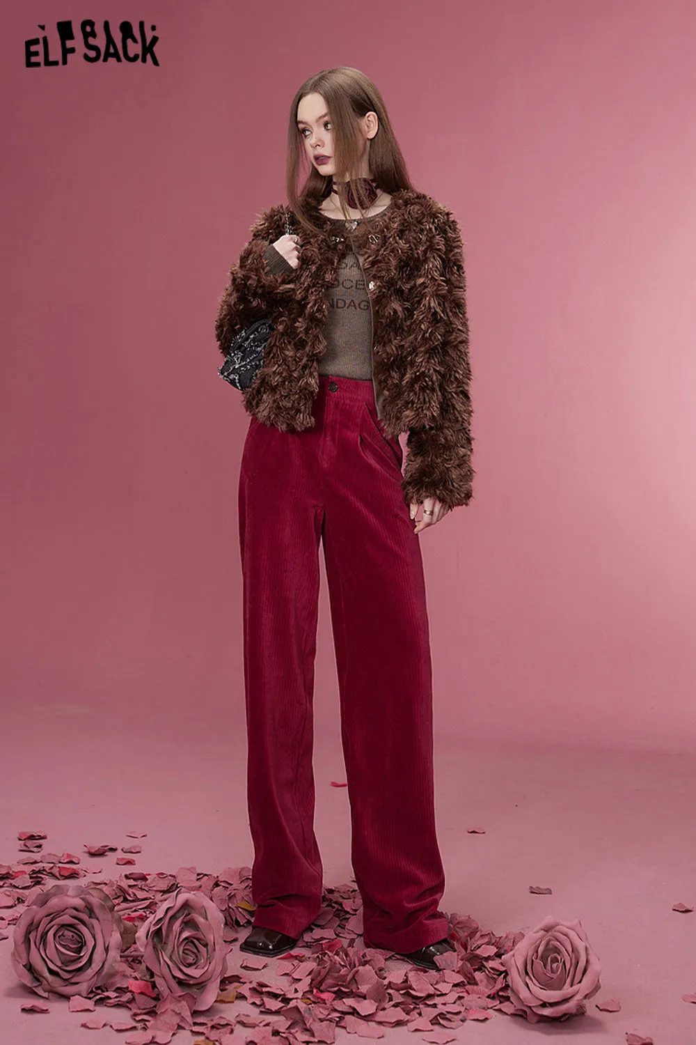 ELFSACK Korean Fashion Corduroy Pants Women 2023 Winter New Sports Trousers