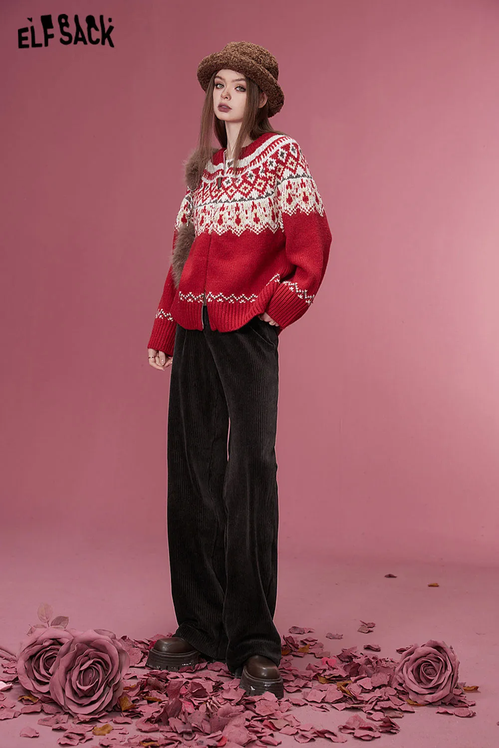 ELFSACK Korean Fashion Corduroy Pants Women 2023 Winter New Sports Trousers
