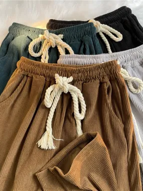 Japanese Vintage Corduroy Pants Simple Straight Trousers Oversize Casual Wide Leg Trousers Unisex Wide Leg Cargo Pants