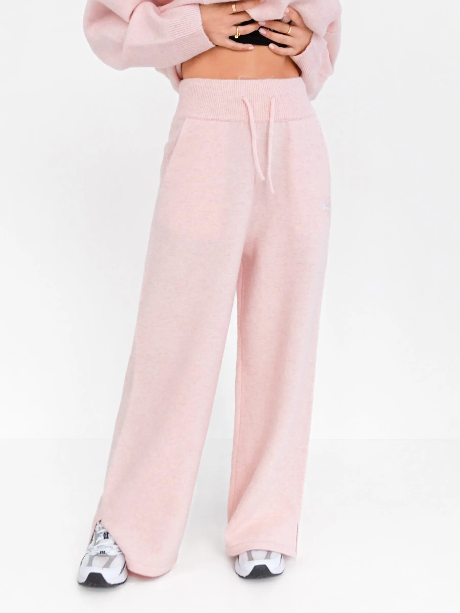 Knitted Wide Leg Sweatpants - Marshmallow Pink