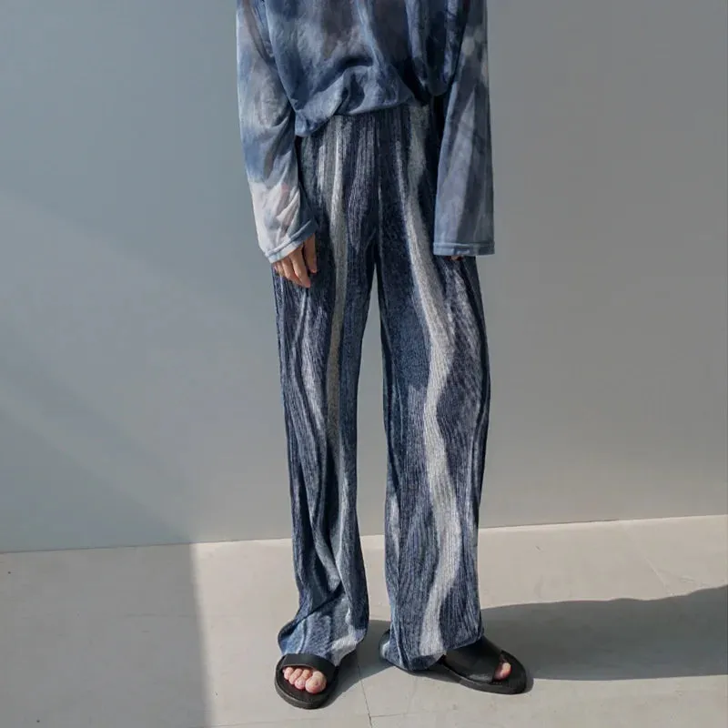 Korean Style Men's Pleated Straight Pants Chic Loose Casual Pants Elastic Waist Wide Leg Pants Autumn Summer Y6138