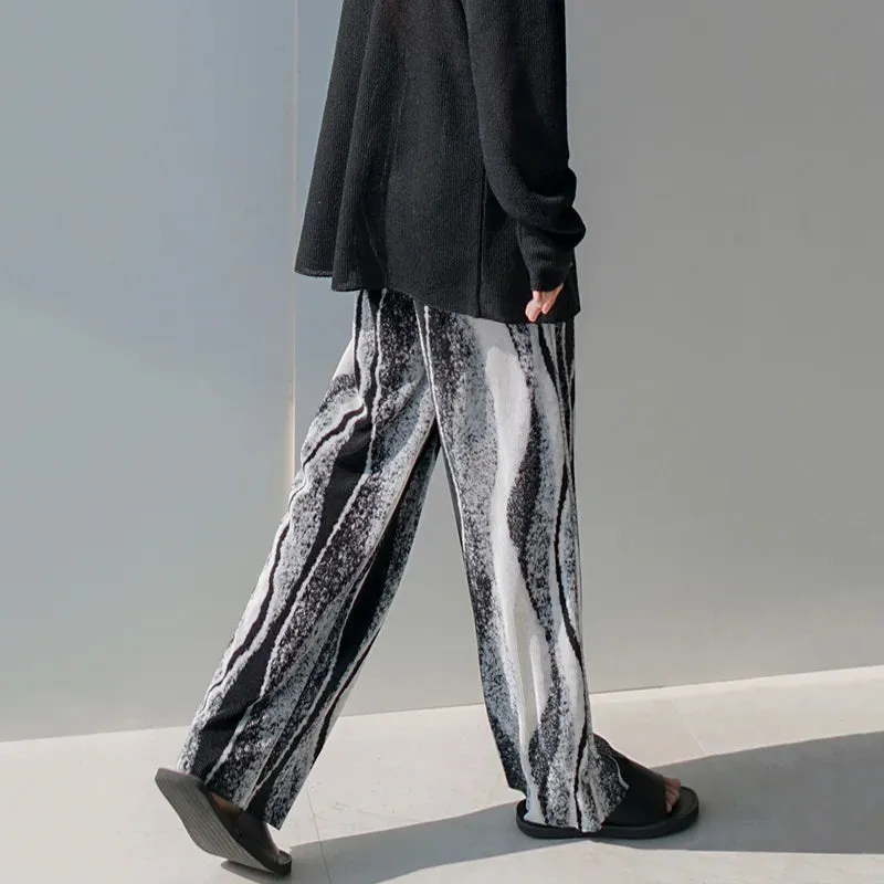 Korean Style Men's Pleated Straight Pants Chic Loose Casual Pants Elastic Waist Wide Leg Pants Autumn Summer Y6138