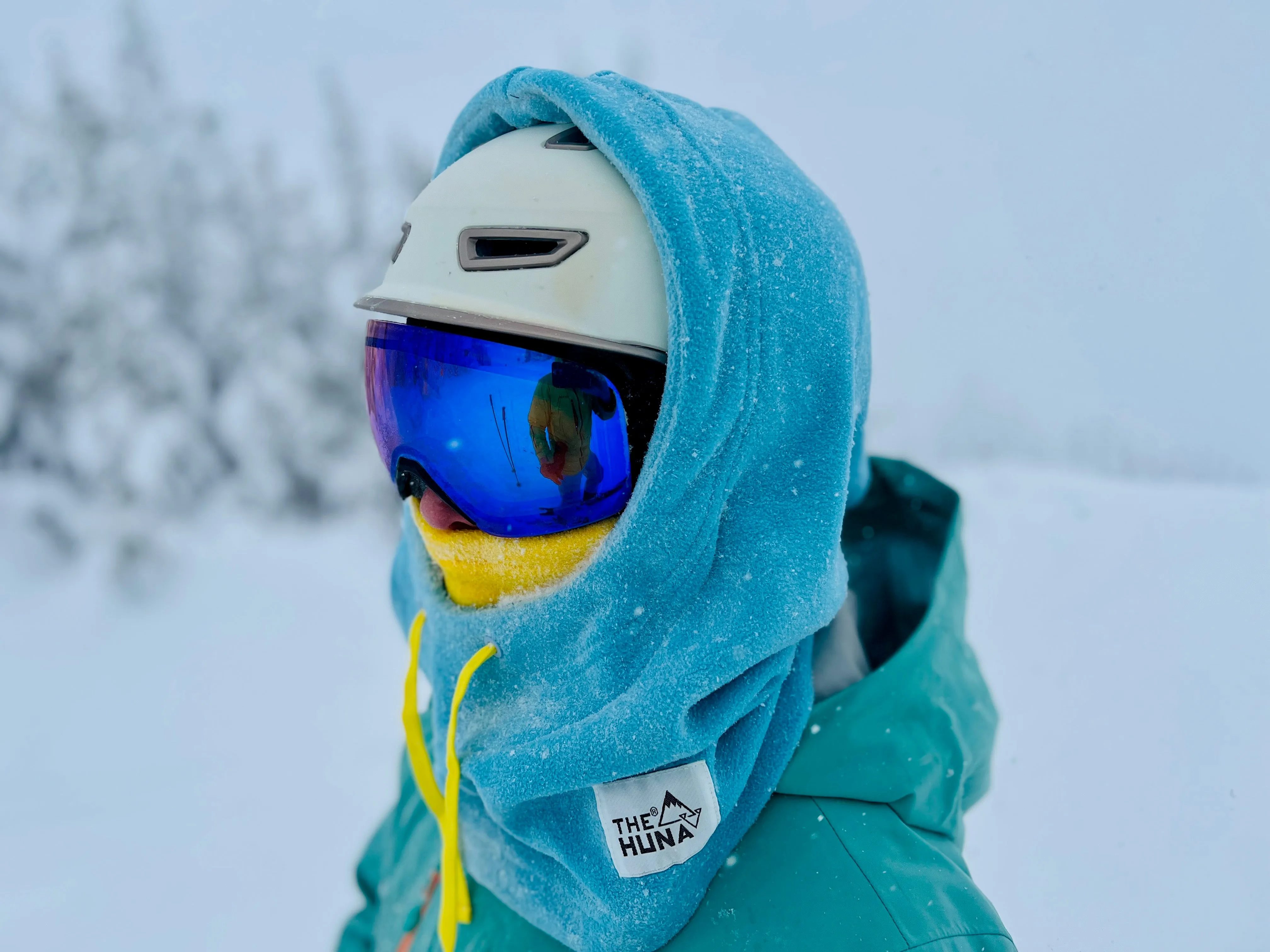 Light Blue with Yellow Mouth & Yellow Strings - Normal Fleece Helmet Hoodie