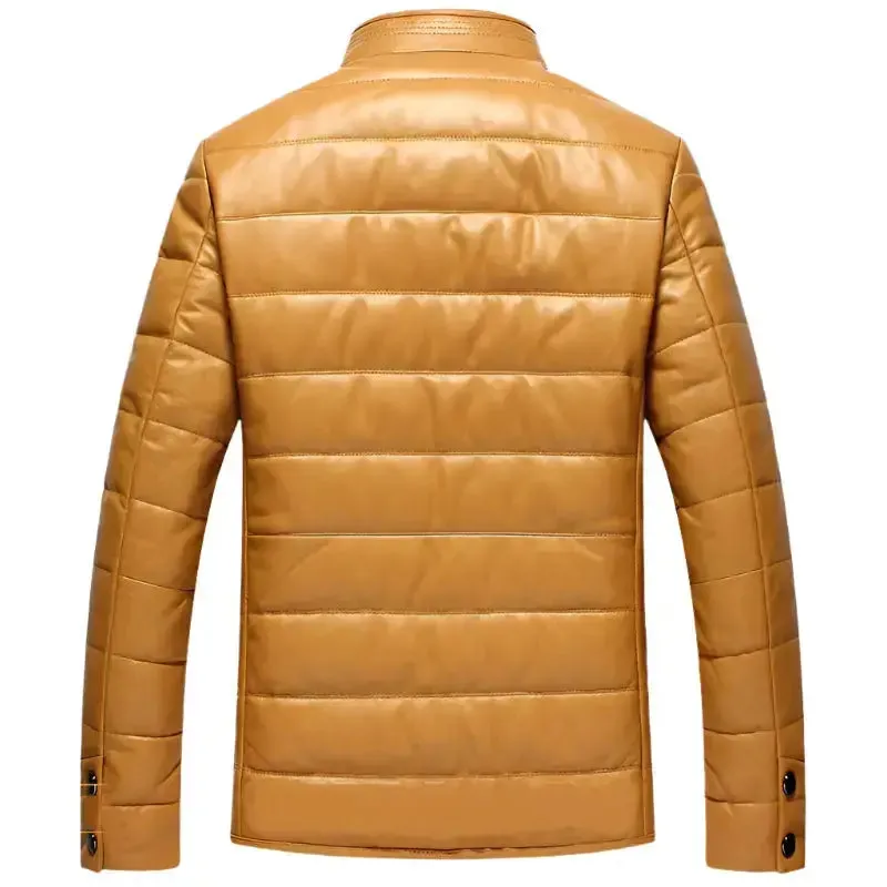 Men's Leather Down Jacket Coat with Mink Collar – Luxurious & Warm