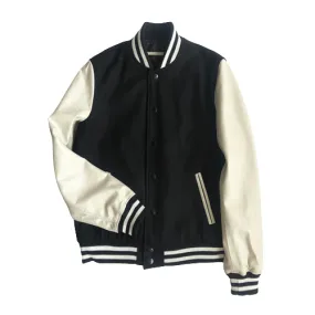 Mens Wesley Genuine Cow Leather and Wool Varsity Jacket