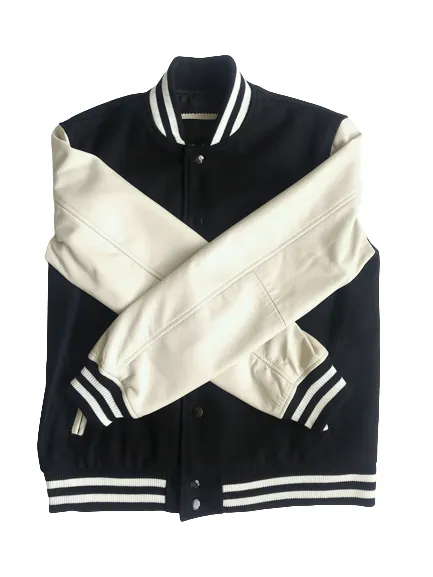Mens Wesley Genuine Cow Leather and Wool Varsity Jacket
