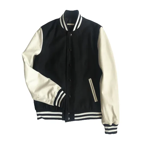 Mens Wesley Genuine Cow Leather and Wool Varsity Jacket