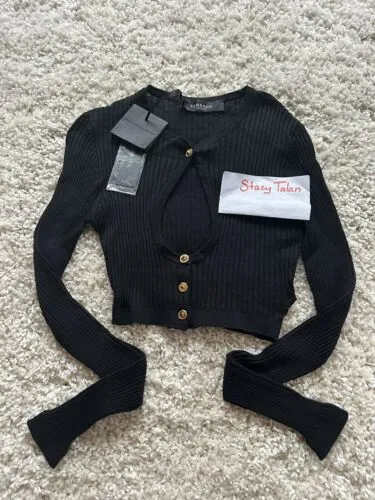 New Versace Medusa CutOut Wool Cardigan,Black