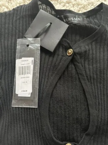New Versace Medusa CutOut Wool Cardigan,Black