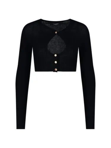 New Versace Medusa CutOut Wool Cardigan,Black