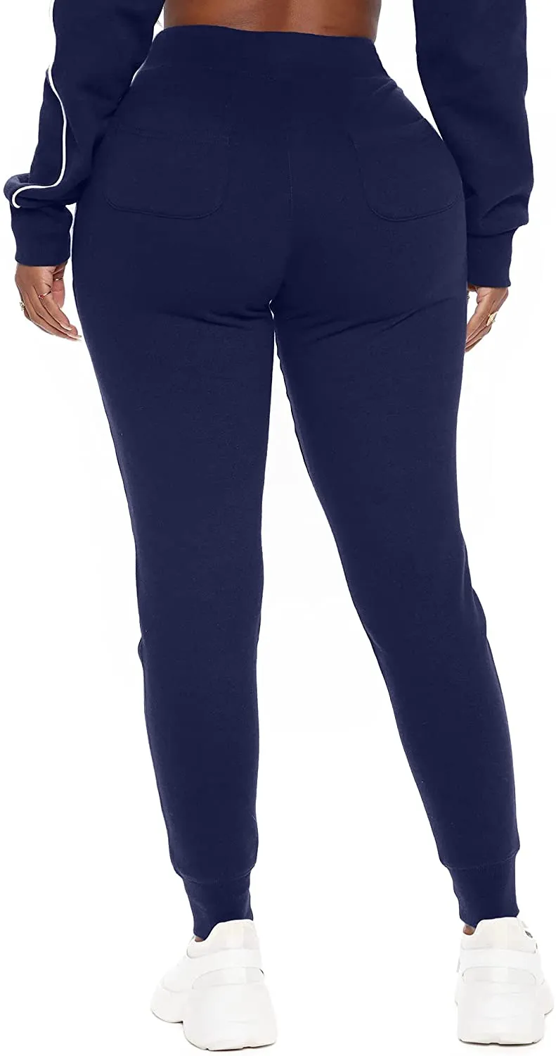 Plus Size Navy Blue High Waisted Athletic Workout Sweatpants