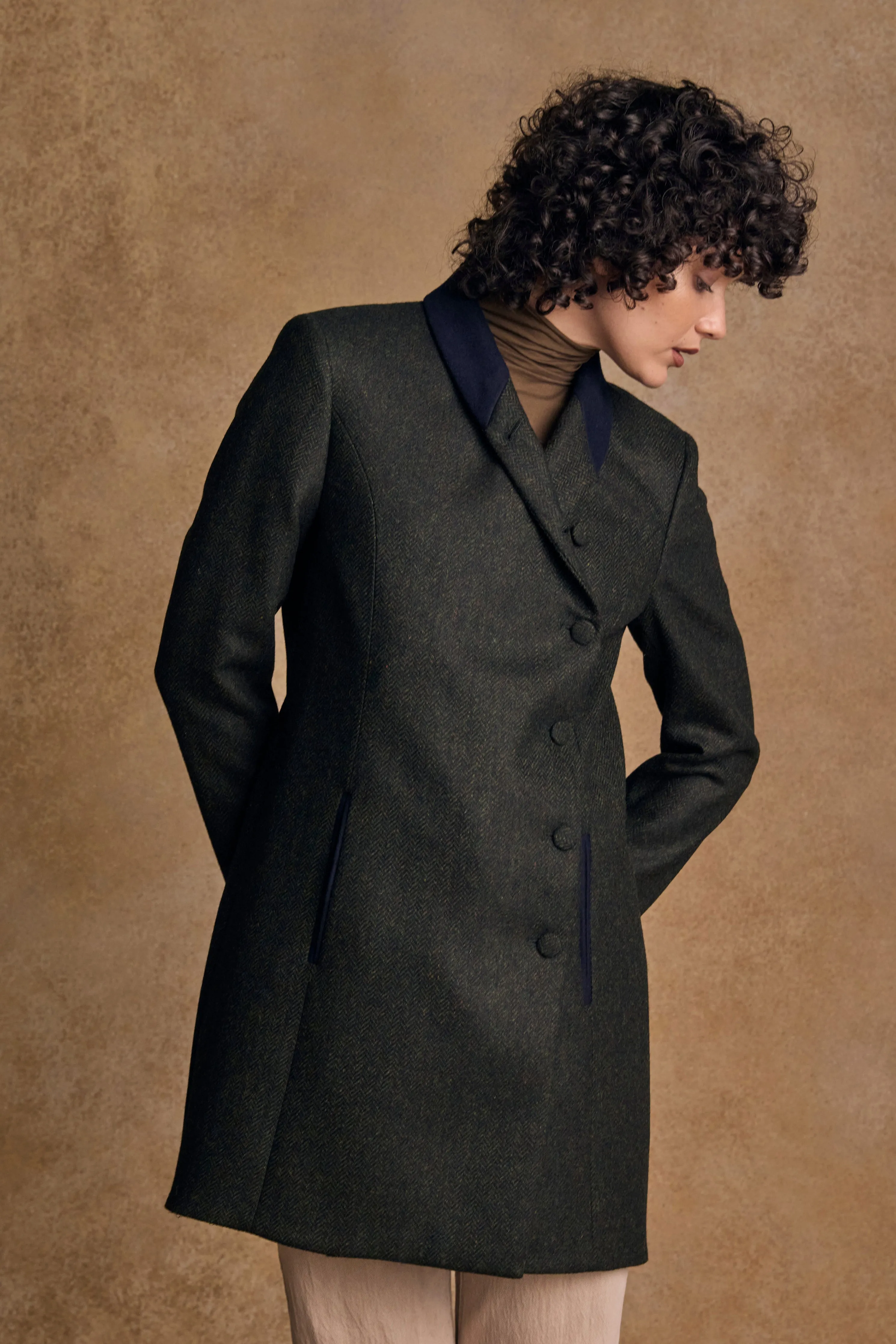 Robin Tweed Coat - Deep Green Herringbone