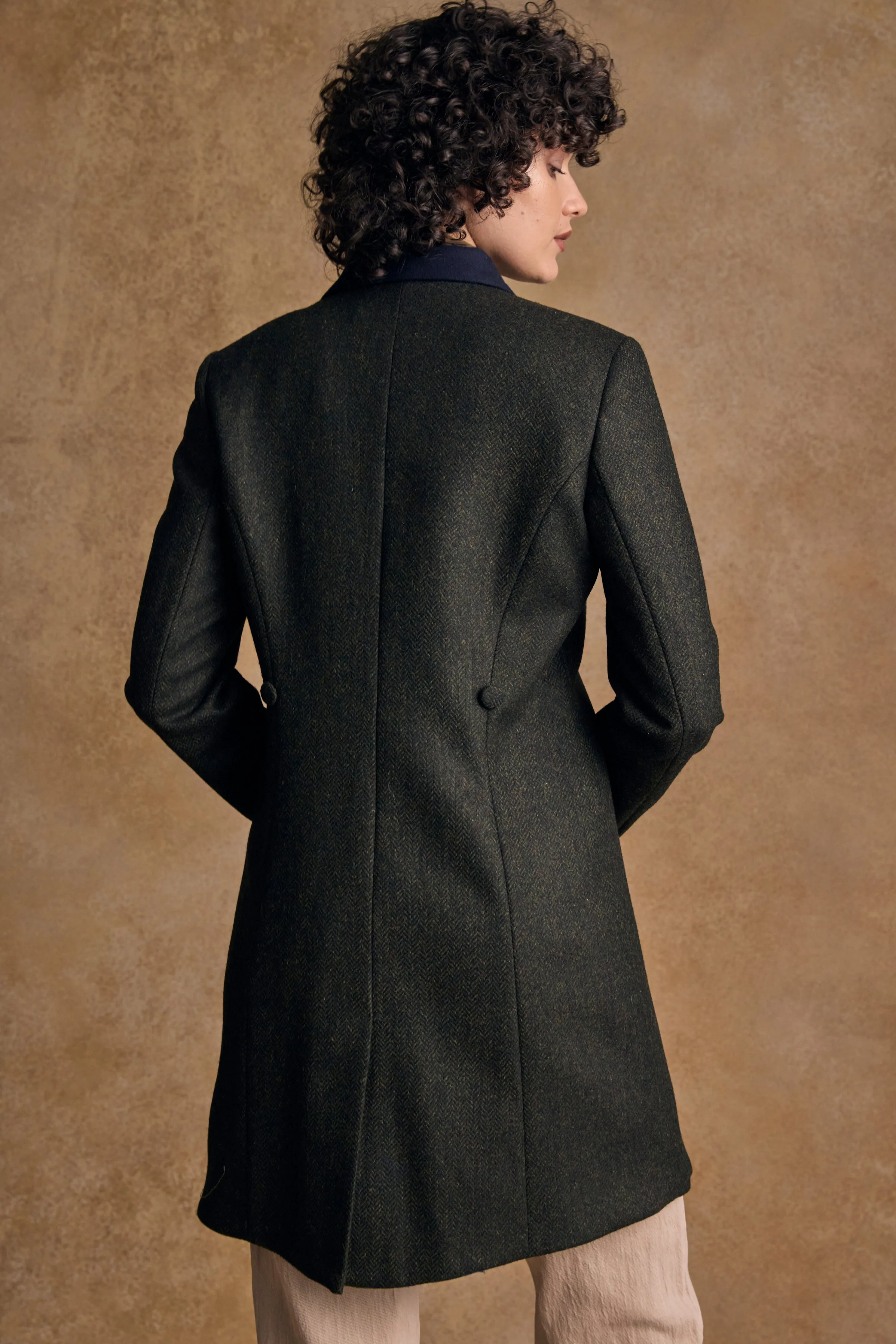 Robin Tweed Coat - Deep Green Herringbone