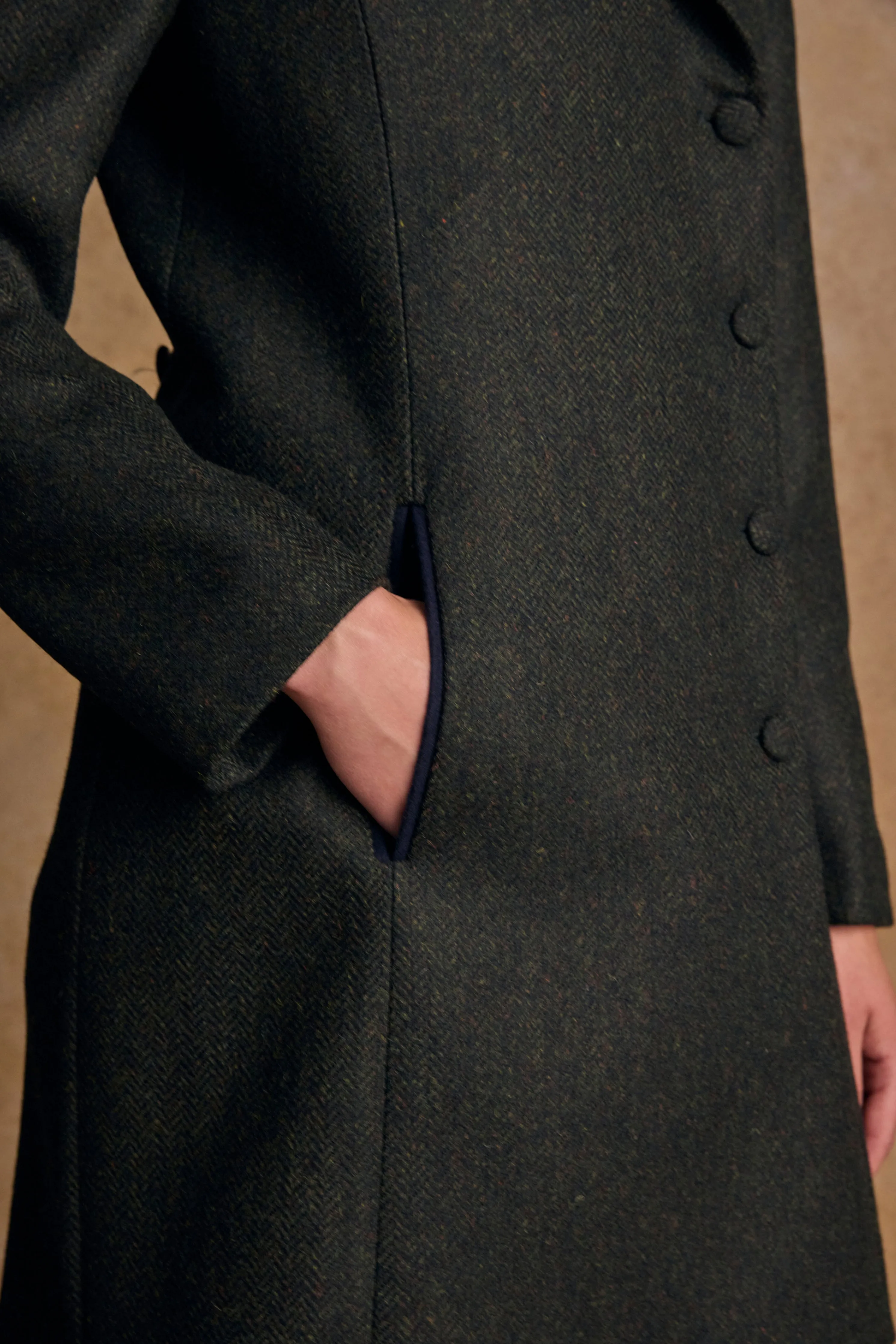 Robin Tweed Coat - Deep Green Herringbone