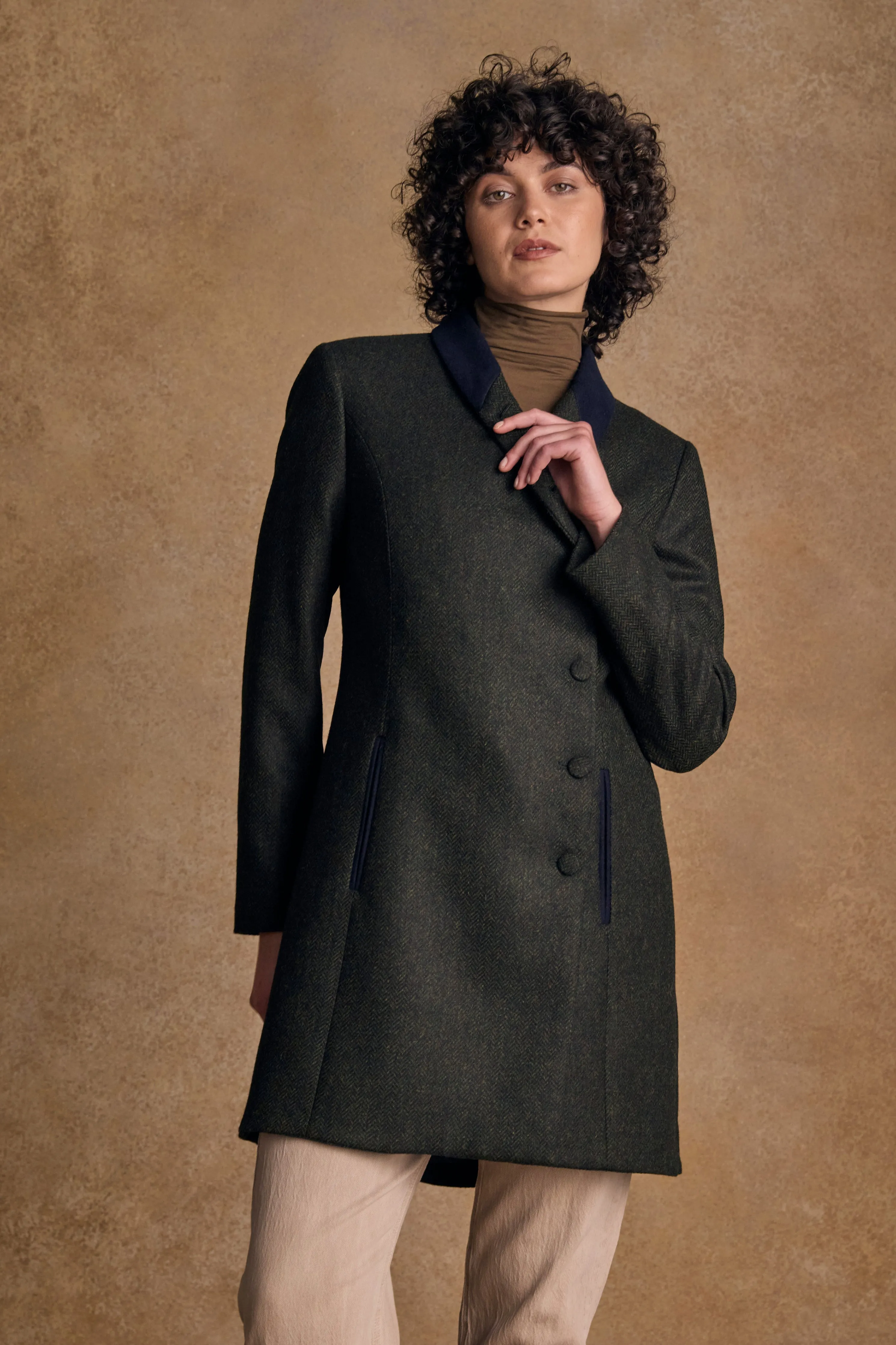 Robin Tweed Coat - Deep Green Herringbone