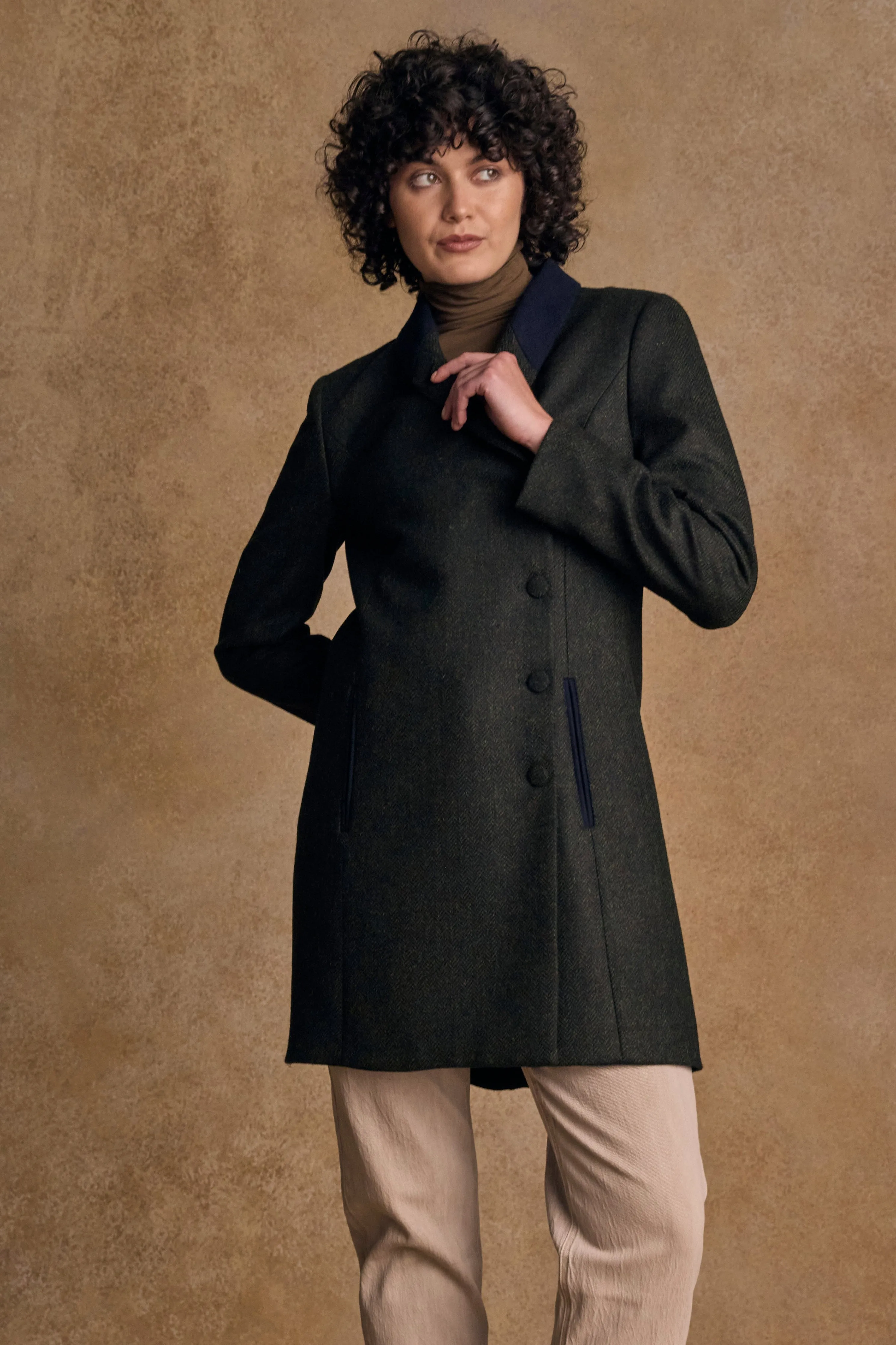 Robin Tweed Coat - Deep Green Herringbone