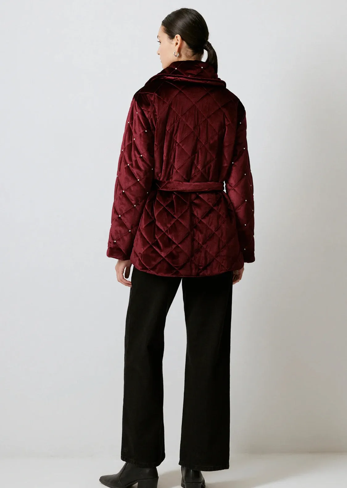 Stone Detailed Quilted Coat