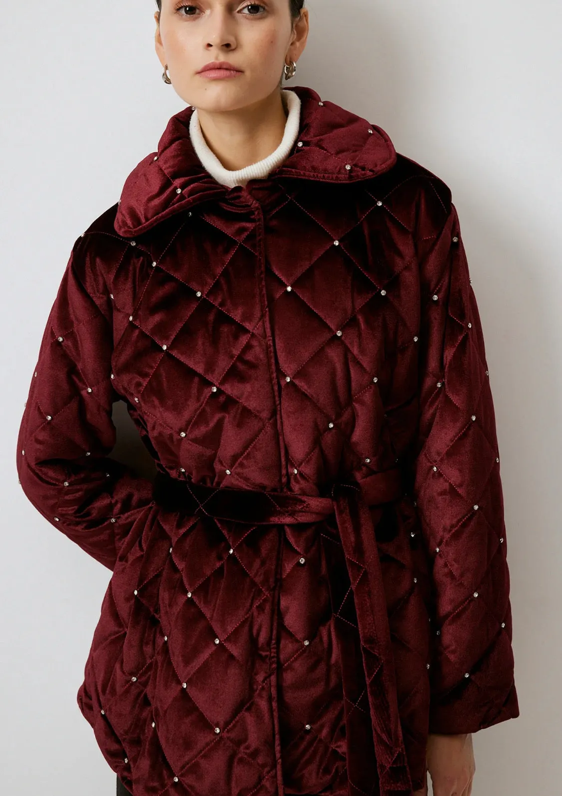 Stone Detailed Quilted Coat