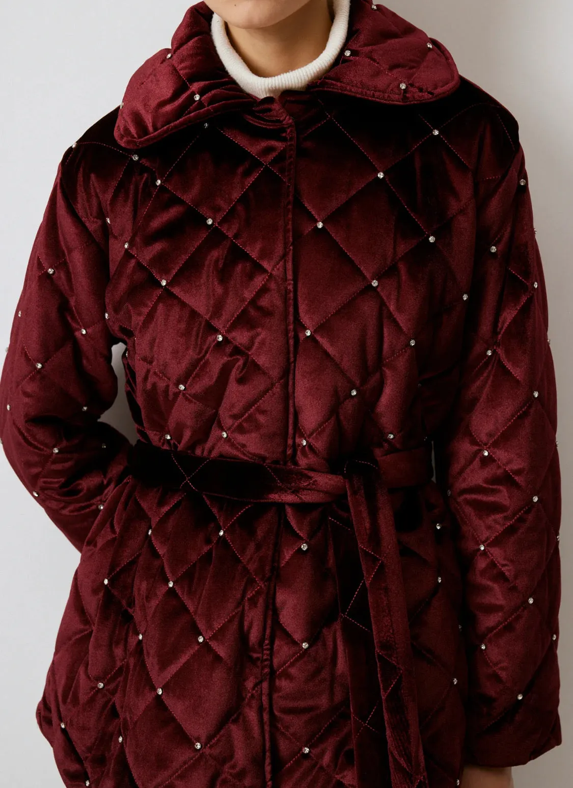 Stone Detailed Quilted Coat