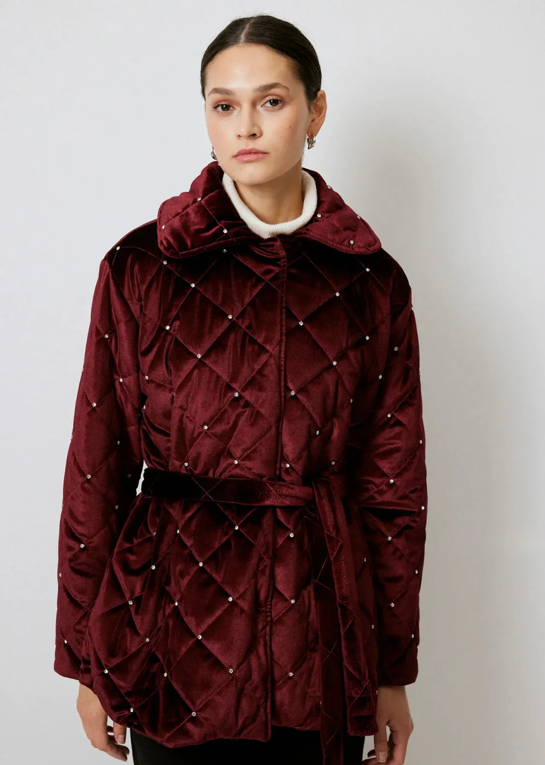 Stone Detailed Quilted Coat