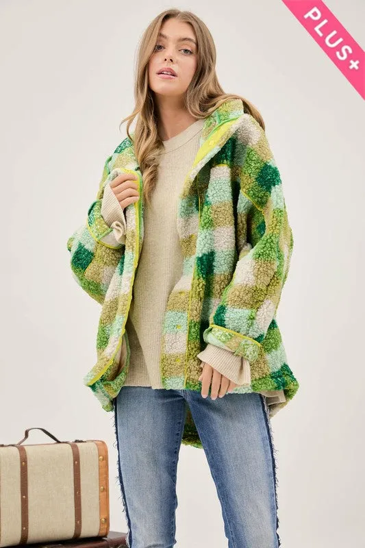 TEEK - Plus Size Kelly Green Plaid Back Spirit Jacket