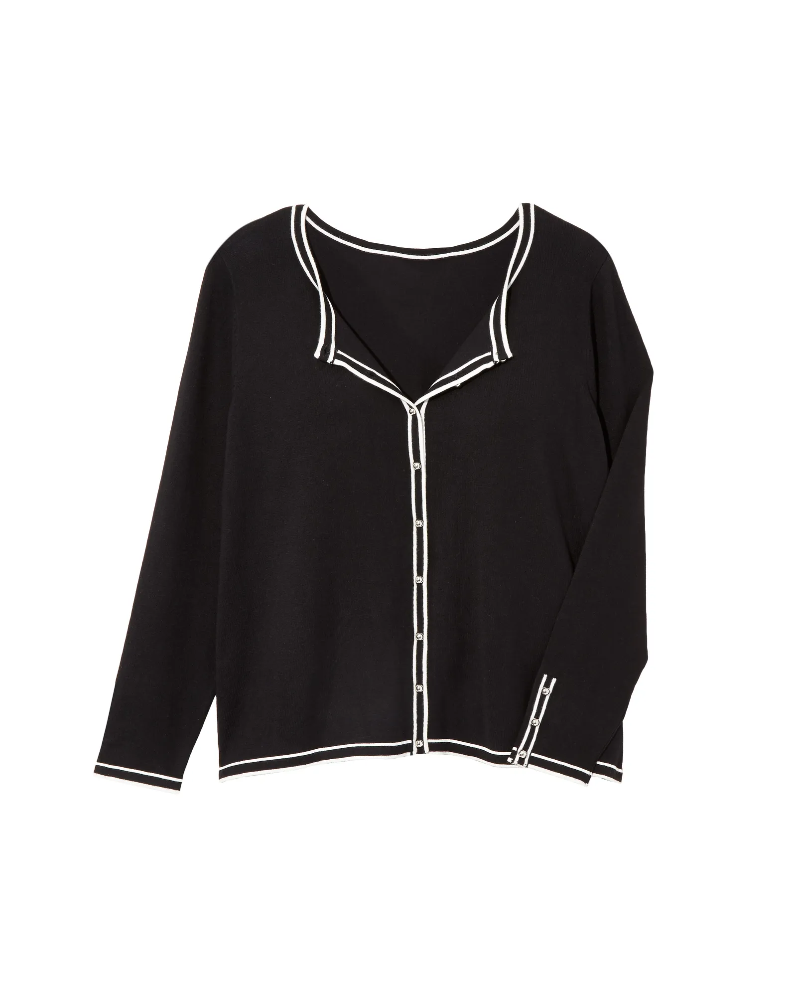 Tessa Contrast Piping Cardigan | Black / White