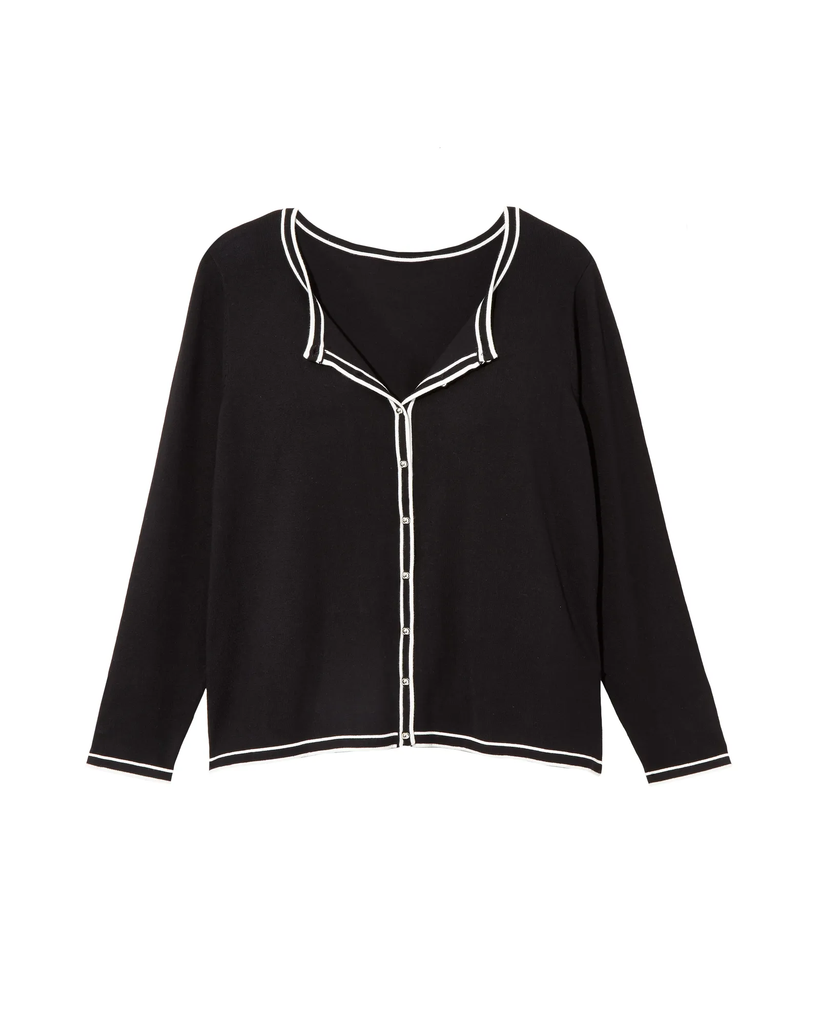 Tessa Contrast Piping Cardigan | Black / White