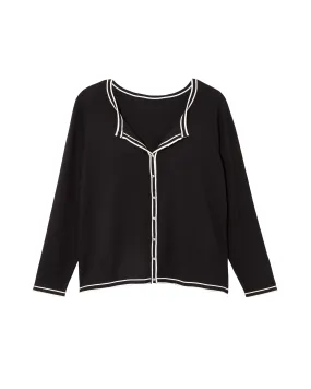 Tessa Contrast Piping Cardigan | Black / White