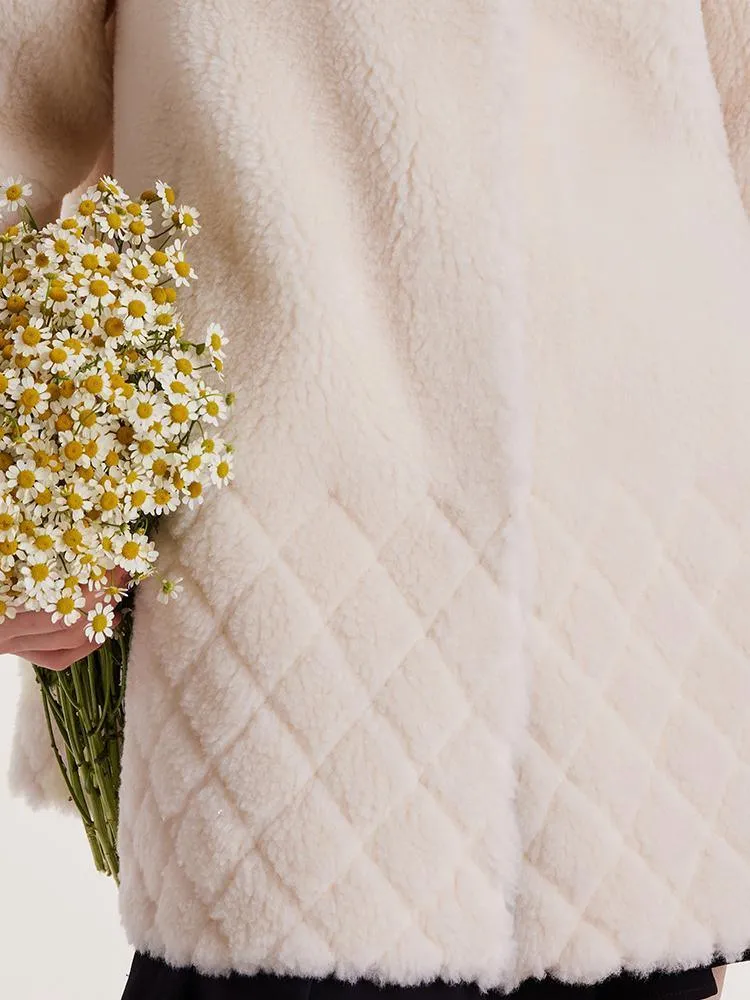 White Mid-Length Velour Coat With Bowknot