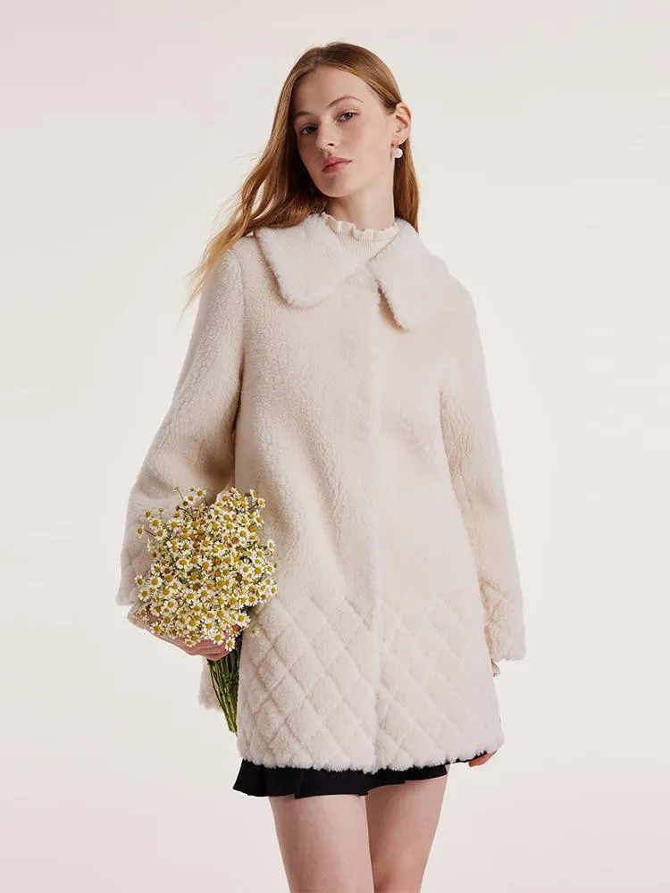 White Mid-Length Velour Coat With Bowknot