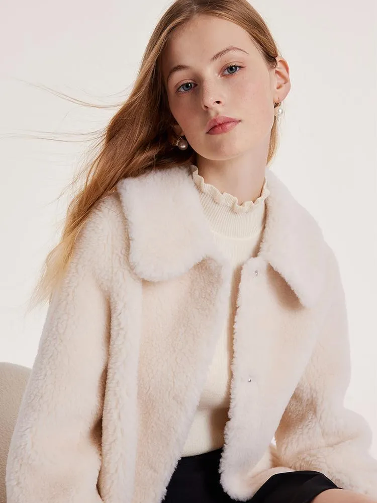 White Mid-Length Velour Coat With Bowknot