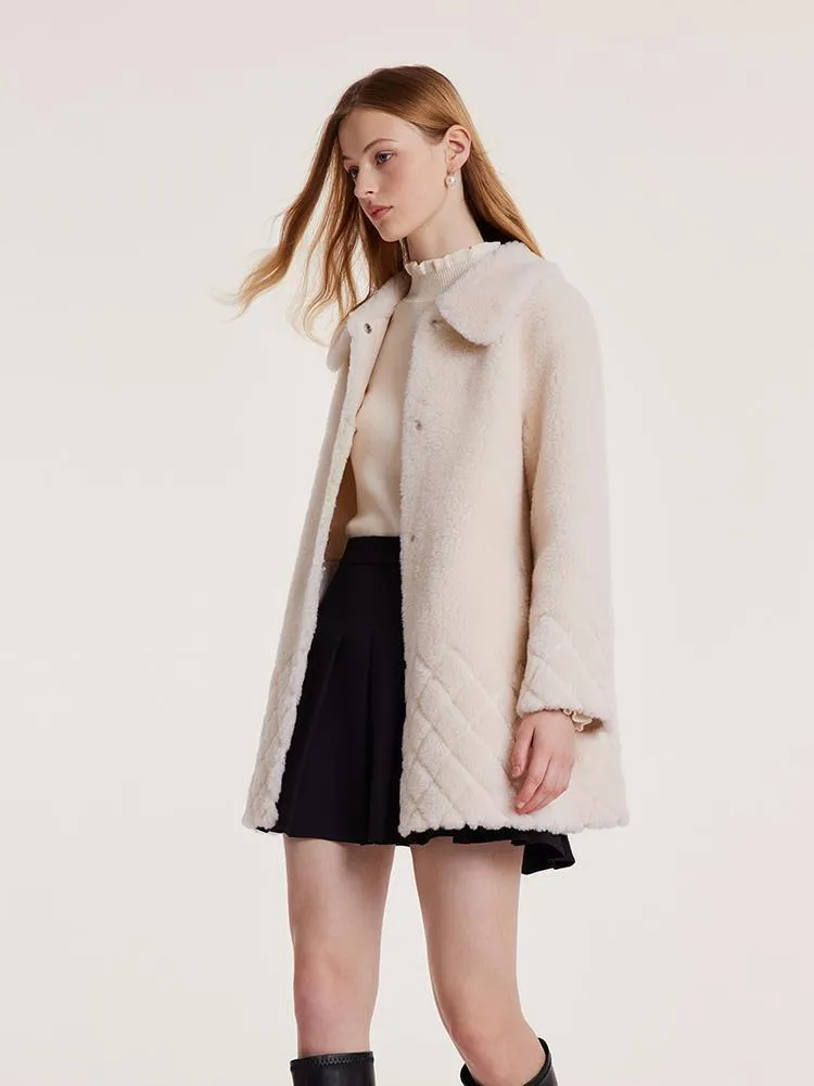 White Mid-Length Velour Coat With Bowknot