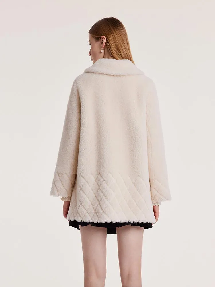 White Mid-Length Velour Coat With Bowknot
