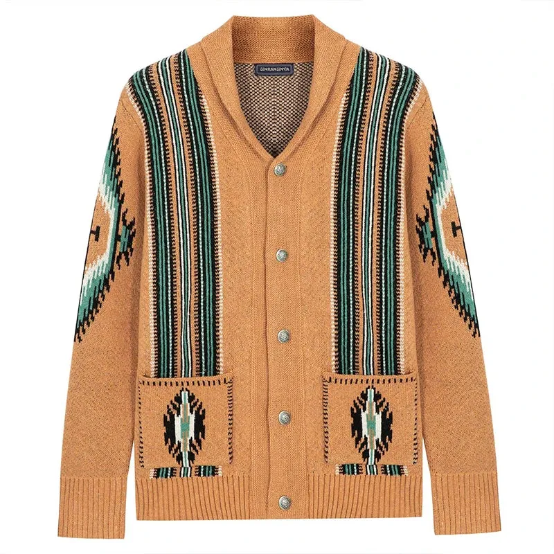 Wiaofellas  -  fall outfits men Men's Luxury Knitted Cardigan Printed Sweater Long Sleeve  Casual Streetwear Pockets Buttons Turn Down Collar Vintage Knitwear