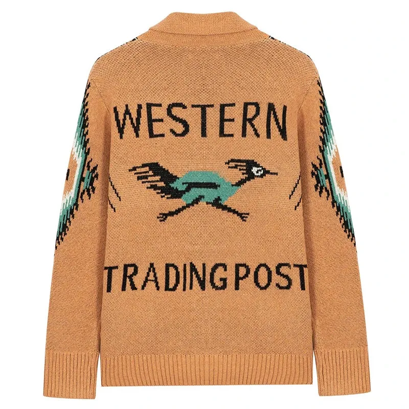 Wiaofellas  -  fall outfits men Men's Luxury Knitted Cardigan Printed Sweater Long Sleeve  Casual Streetwear Pockets Buttons Turn Down Collar Vintage Knitwear
