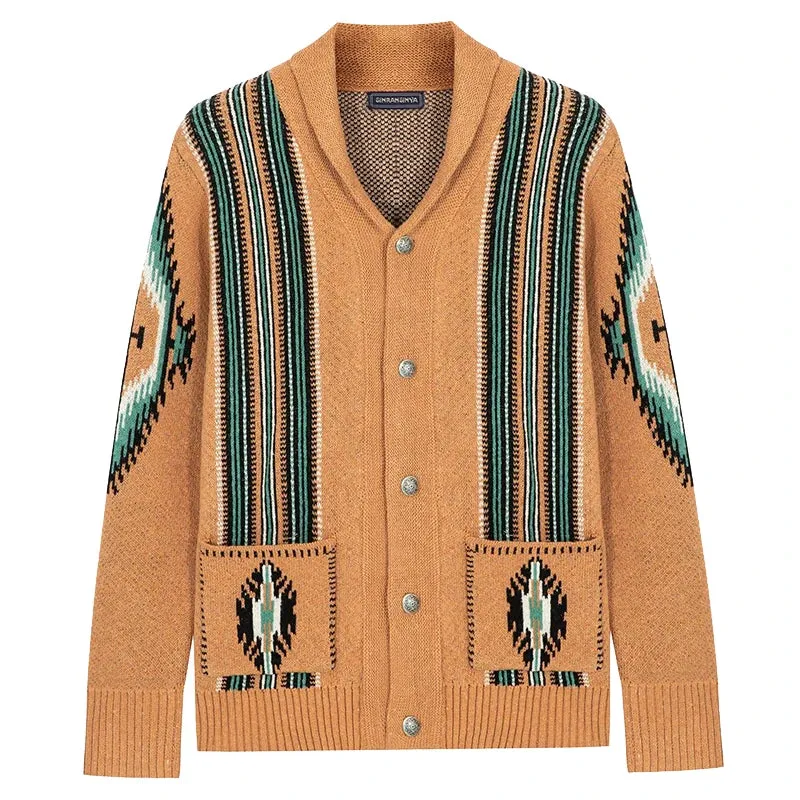 Wiaofellas  -  fall outfits men Men's Luxury Knitted Cardigan Printed Sweater Long Sleeve  Casual Streetwear Pockets Buttons Turn Down Collar Vintage Knitwear