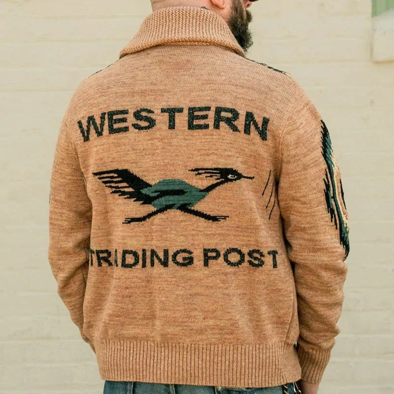 Wiaofellas  -  fall outfits men Men's Luxury Knitted Cardigan Printed Sweater Long Sleeve  Casual Streetwear Pockets Buttons Turn Down Collar Vintage Knitwear